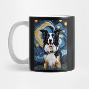 Border Collie Dog Breed Painting in a Van Gogh Starry Night Art Style Mug